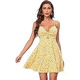 Floerns Women's Boho Floral Print Twist Front Cami A Line Mini Dress
