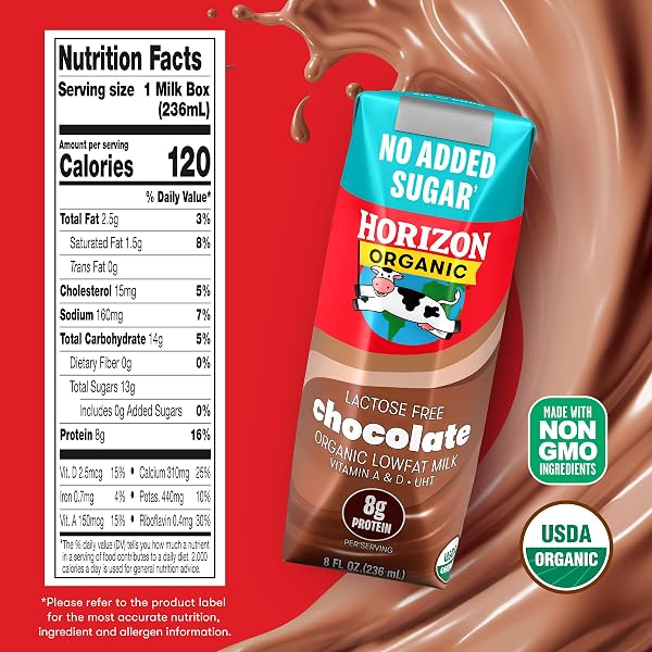 HORIZON ORGANIC SHELF STABLE NO ADDED SUGAR 1% LOWFAT CHOCOLATE MILK, 12CT