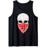 Fearless Skeleton Skull Head Red Bandana Tank Top