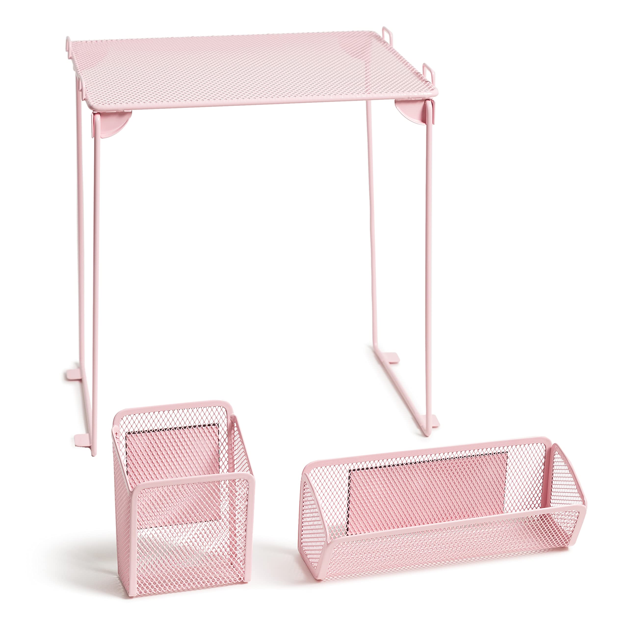 Photo 1 of U Brands Blush Mesh Locker Organization Kit, Includes Magnetic Cup, Folding Shelf and Bin, 3 Pieces