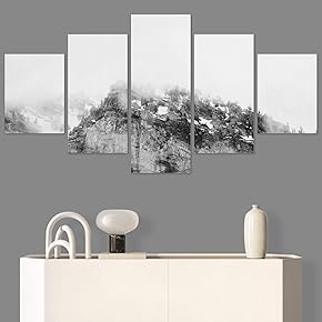 SIGNWIN 5 Panel Canvas Wall Art Monochromatic Mountains...