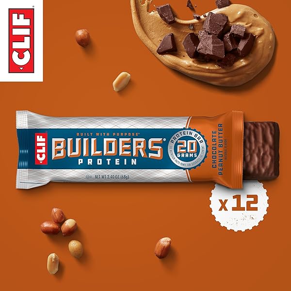 CLIF BUILDERS – CHOCOLATE PEANUT BUTTER FLAVOR – PLANT BASED PROTEIN BARS – GLUTEN FREE – NON-GMO – LOW GLYCEMIC – 20G PROTEIN – 2.4 OZ. (12 PACK)