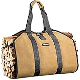 Pariplus Firewood Carrier with Handles - Sturdy Canvas Log Carrier for Firewood, Wood Carrying Bag for Camping, Fireplace, Wood Stove - Durable and Easy to Carry, Brown