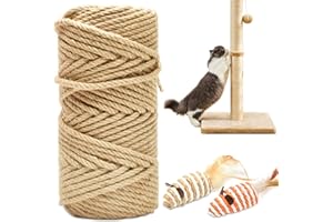 HezzLuv 98FT/30M Cat Scratching Sisal Rope, 6mm Thick Natural Jute Rope for Scratch Posts, Cat Trees, DIY Projects, Sisal Rope for Cat Scratcher with 2 Cat Mouse Toys (White, 98ft)