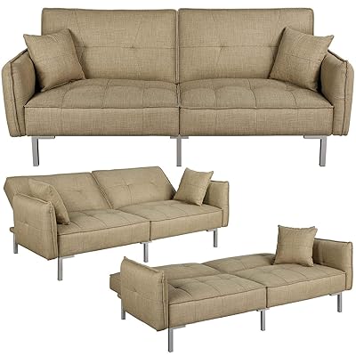 Buy Yaheetech Convertible Futon Sofa Couch Adjustable Futon Sofa Bed Daybed Foldable Futon Sleeper Couch Loveseat Futon Recliner Sofa Metal Legs Khaki Online In Turkey B08lkfknn1