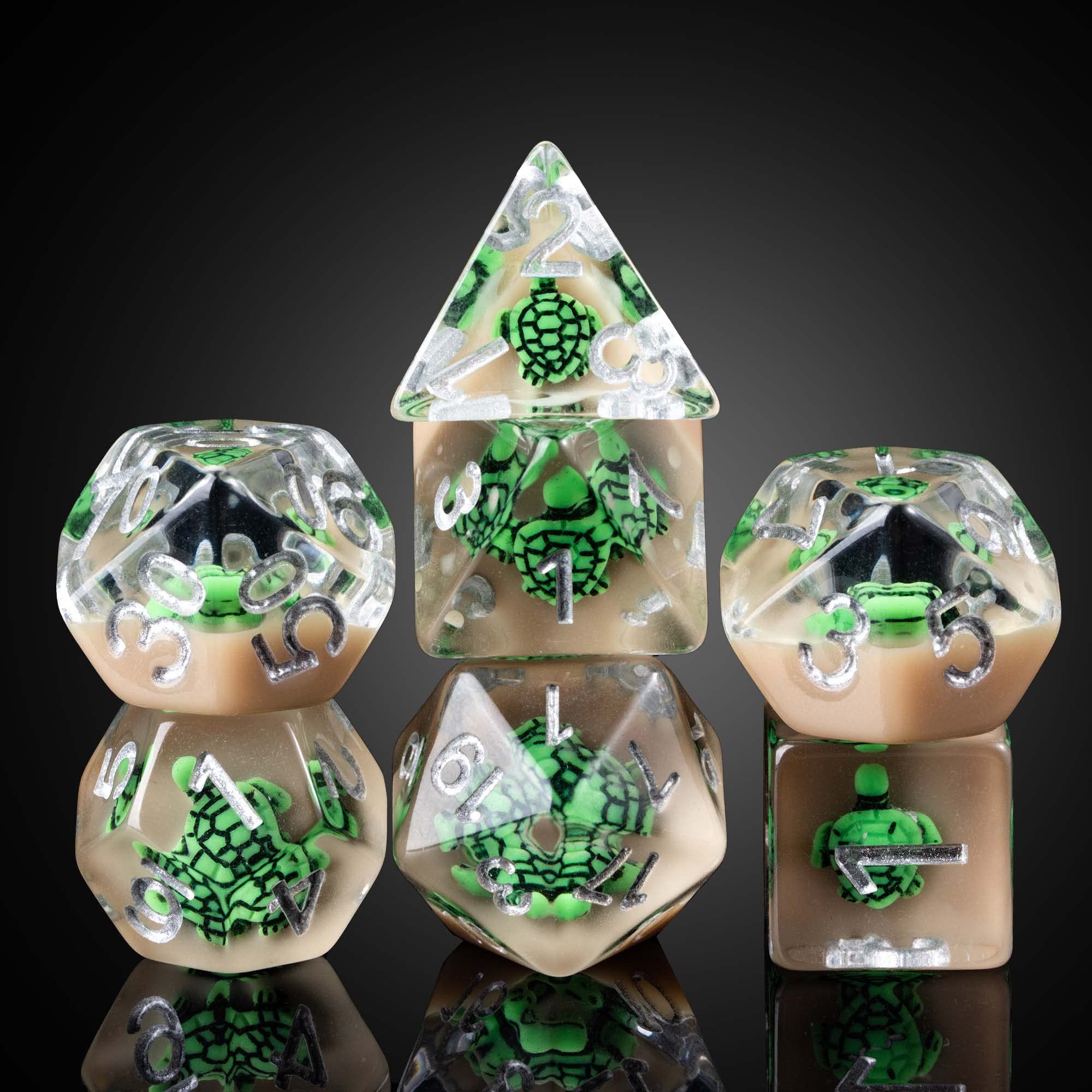 cusdie 7-Die DND Dice, Polyhedral Dice Set Filled with Animal, for Role Playing Game Dungeons and Dragons D&D Dice（Green Turtle） — image 1