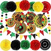 Blosssound 21 Pcs Black History Month Party Decorations Kente Hanging Paper Fans African American Garland Pennant Banner Pom Pom for Classroom Door African Themed Party Decor Black History Supplies
