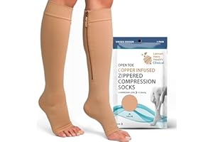 Lemon Hero Copper-Infused Open Toe 15-20mmHg Compression Socks | Toeless Knee High Compression Stockings for Women and Men | Provide Blood circulation Support and Varicose Vein Relief