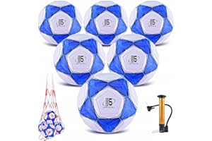 ELKCIP 6 Pack Classic deflated Soccer Balls Size 3/4/5 with Pump and Mesh Bag for Indoor Outdoor Lawn Game Training Practice Bulk Sport Gift for Teens Adults