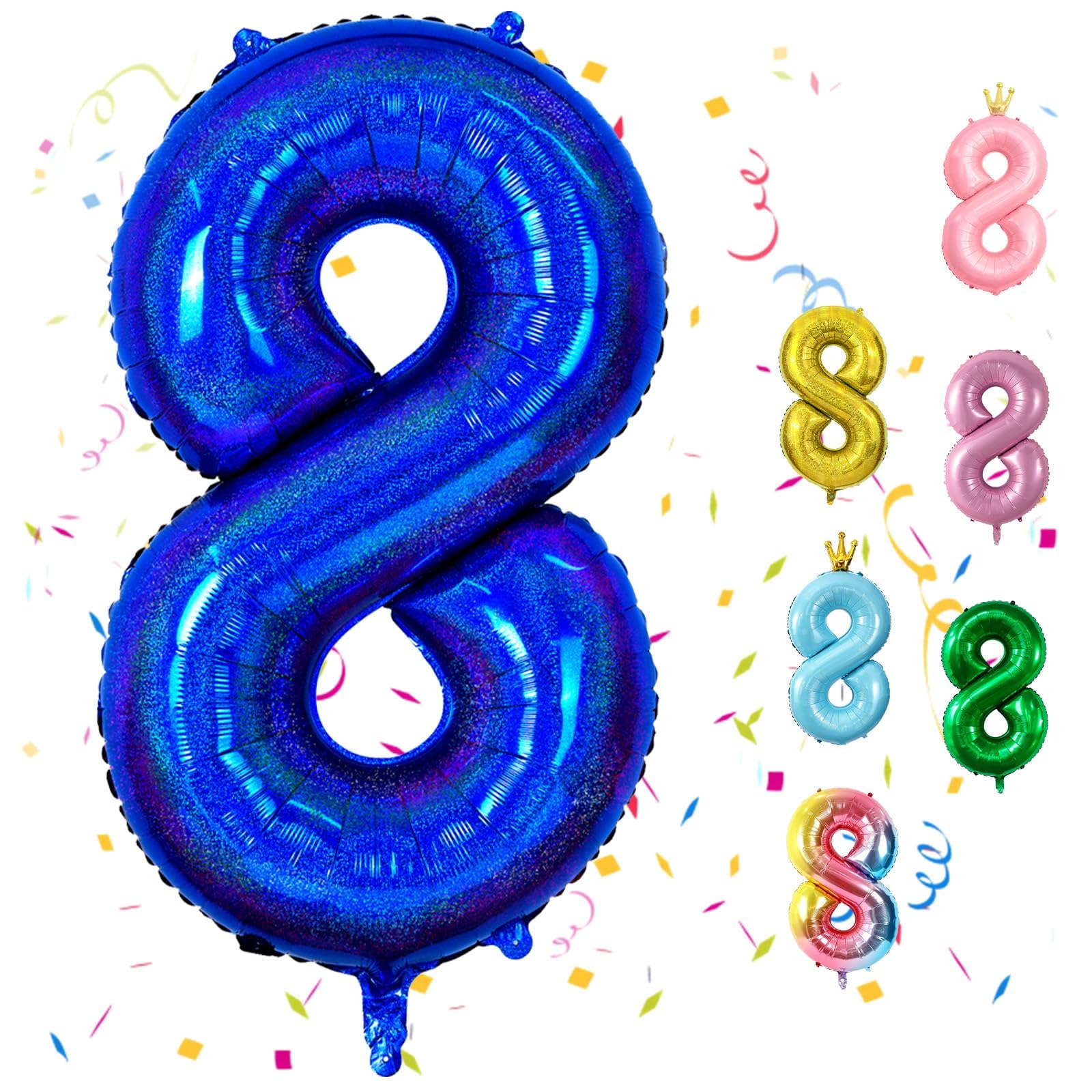 Photo 1 of Dark Blue Number 8 Balloons, 8th Birthday Balloon, 40inch Laser Blue 8 Numbers, Large Self-Inflating Foil Balloon, 8th Birthday Decorations for Kids, 8 Anniversary Decorations
