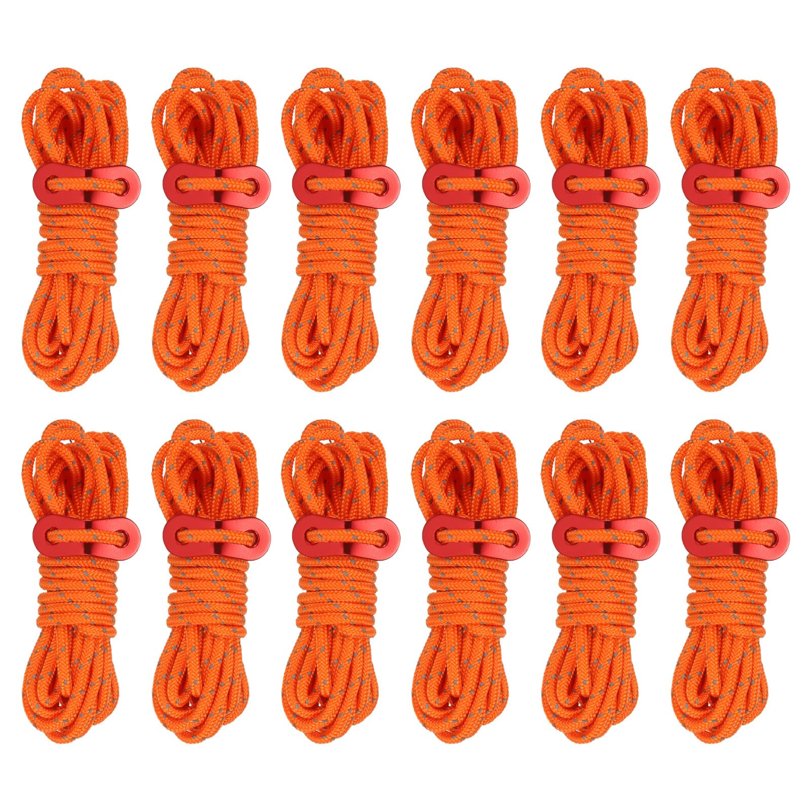 PATIKIL 4mm Tent Rope, 12 Pack 13ft Reflective Guyline Cord Tied Downs Rope Paracord Cord Camping Ropes with Red Aluminum Cord Adjusters for Camping Hiking Tent, Orange