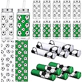 SmoothNovelty 24 Pcs 14.2 Oz Soccer Plastic Cups Bulk Soccer Cooling Towel Set Include 12 Sport Theme Cups with Straw and Lid 12 Ice Towel for Sport Party Favors Player Team Gifts