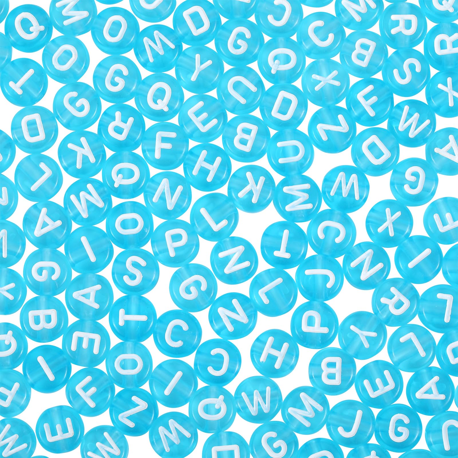 BEEFLYING 1480 Pieces Transparent Acrylic Alphabet Beads Flat Round Disc Coin A~Z Letter Beads Initial Letter Spacer Beads for DIY Friendship Bracelet Jewelry Crafts Making (Deep Sky Blue Color)