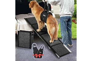 Zooba Dog Ramp for Truck, 71" Long & 20" Extra Wide Foldable Dog Ramp for Large Dogs - 280 lbs Capacity, Anti-Slip Felt Surface, Pet Ramp with Dog Lift Harness for Old Dogs - Durable and Portable