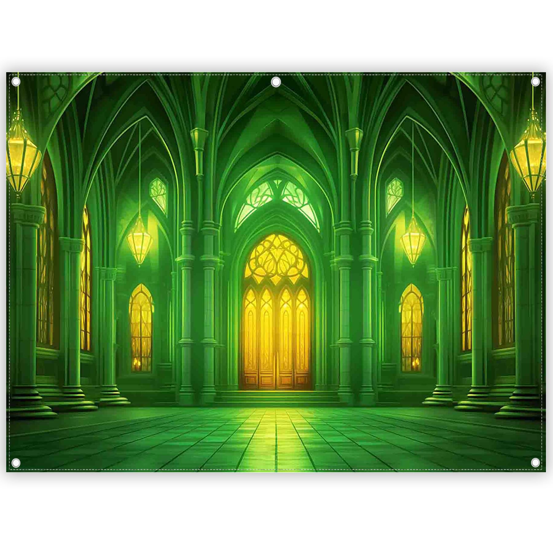 Photo 1 of Yriujul Polyester 8x6ft Green Castle Backdrop Fairytale Movie Photography Background Wonderland Birthday Kids Party Decorations Photo Booth Props