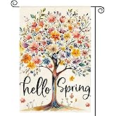 AVOIN colorlife Hello Spring Garden Flag 12x18 Inch Double Sided Outside, Seasonal Flowers Tree Yard Outdoor Flag