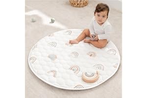 Comfy Cubs Kids Play Mat, Round 91.5 cm - 0+ Months, Small Soft Baby Mat with Non-Slip Bottom - Safe, Plush Quilted Surface f