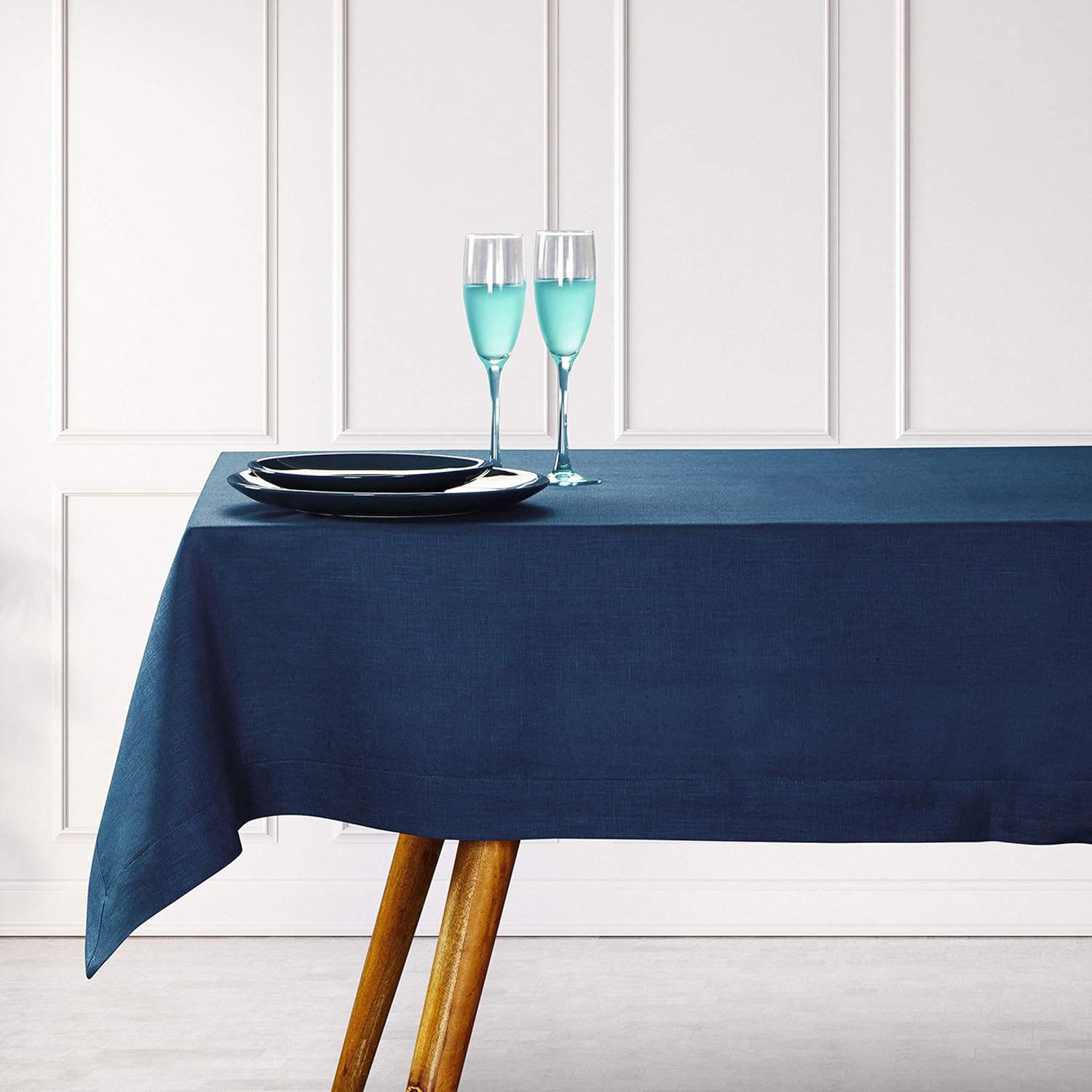 D’Moksha Homes 100% Pure Linen Rectangle Tablecloth, 60x90 inches - Handmade, Decorative Table Cover for Kitchen, Dining, Restaurant, Party, Cocktail, Daily Use - Navy Blue. European Flax