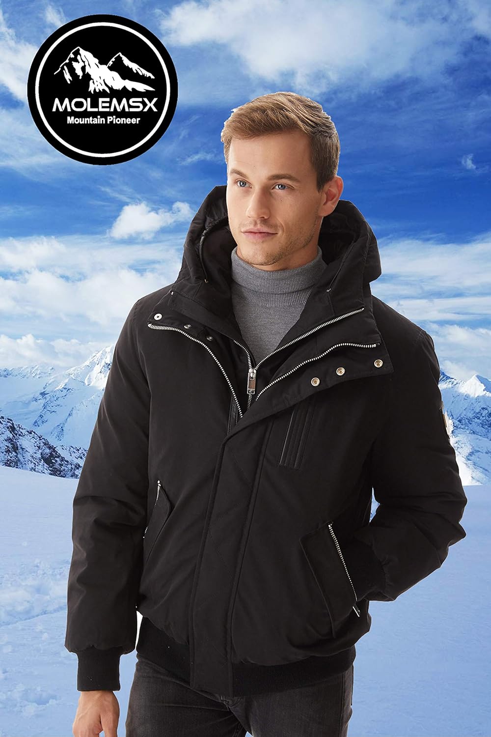 Molemsx Mens Down Jacket,Fashion Hooded Classic Down Flight Puffe Coat Winter Warm Outwear XS-3XL: Clothing