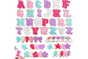 82pcs Chenille Letter Patches Self Adhesive Patch A-Z,Varsity Letter Patches with Gold Glitter Iron on Letters for Clothing H