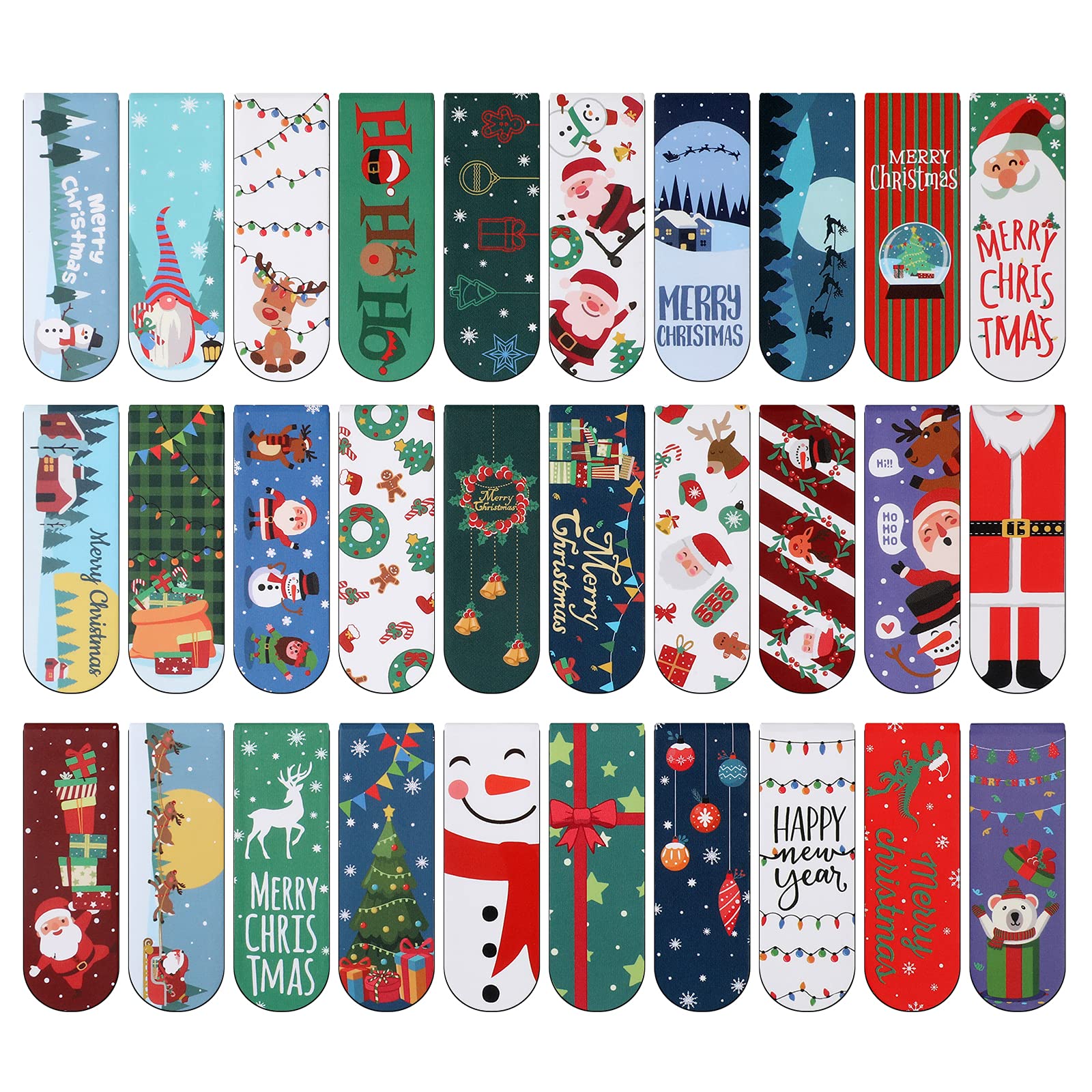MWOOT 30 Pieces Christmas Magnetic Bookmark,Magnet Page Book Markers Set,Assorted Page Clips Bookmarks for Students School Office Reading (2x6cm,30 Styles)