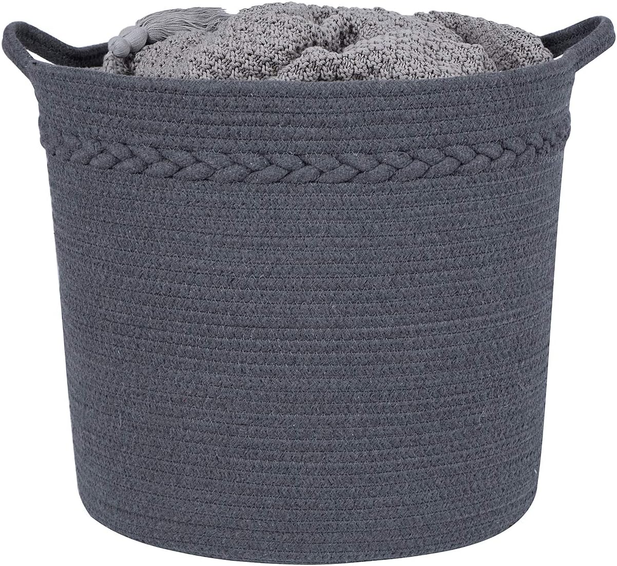 Large Storage Woven Basket, Decorative Basket for Toys, Blankets, Laundry, Towel, Magazine, Baby Nursery Basket by Braided Crown (Gray)