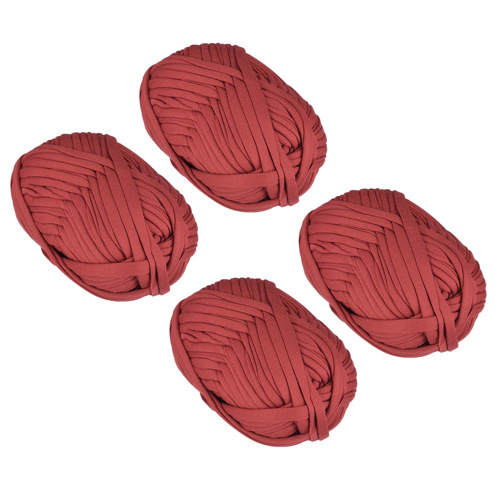 METALLIXITY Yarn Elastic Fabric (400g/14.11oz) 4Pcs, Polyester Crochet Cloth Yarn - for DIY Projects, Bag Basket, Cotton Cloth and T-Shirt, Dark Red