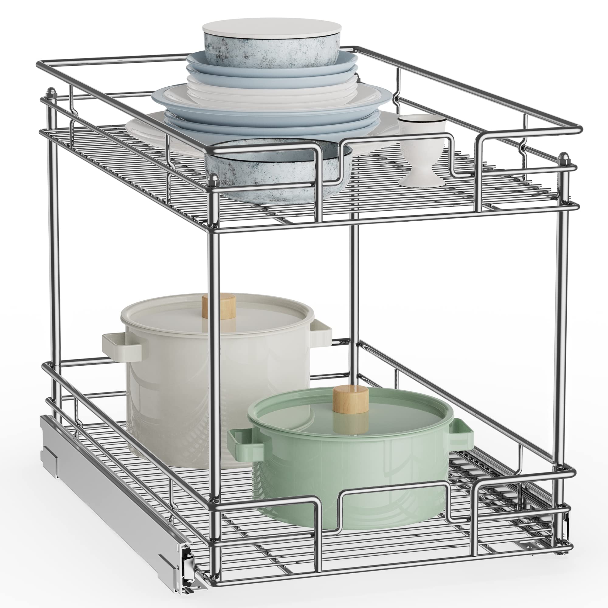 ROOMTEC New Version Pull Out Cabinet Organizer for Base Cabinet (14" W X 21" D), Kitchen Cabinet Organizer and Storage 2-Tier Cabinet Pull Out Shelves Under Cabinet Storage for Kitchen Silver,Chrome Image ROOMTEC New Version Pull Out Cabinet Organizer for Base Cabinet (14" W X 21" D), Kitchen Cabinet Organizer and Storage 2-Tier Cabinet Pull Out Shelves Under Cabinet Storage for Kitchen Silver,Chrome Image