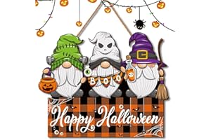 YLOLUL Halloween Hanging Sign Happy Halloween Gnome Door Sign Welcome Gnome Wood Sign Decor Wall Plaque for Rustic Farmhouse Home Front Door Halloween Harvest Decorations