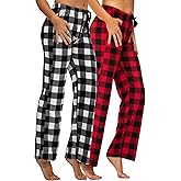 DEVOPS 2 Pack Women's Buffalo Plaid Plush Fleece Pajama Pants Sleepwear