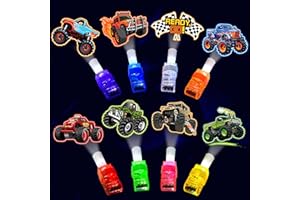 POPOOO 24PCS Monster Truck Party Favors-LED Finger Lights：Glow-in-the-Dark Light-Up Toys Bulk for Kids,Monster Jam Birthday Party Decorations Supplies, Party Goodie Bags, Classroom Prizes, Fun Gifts