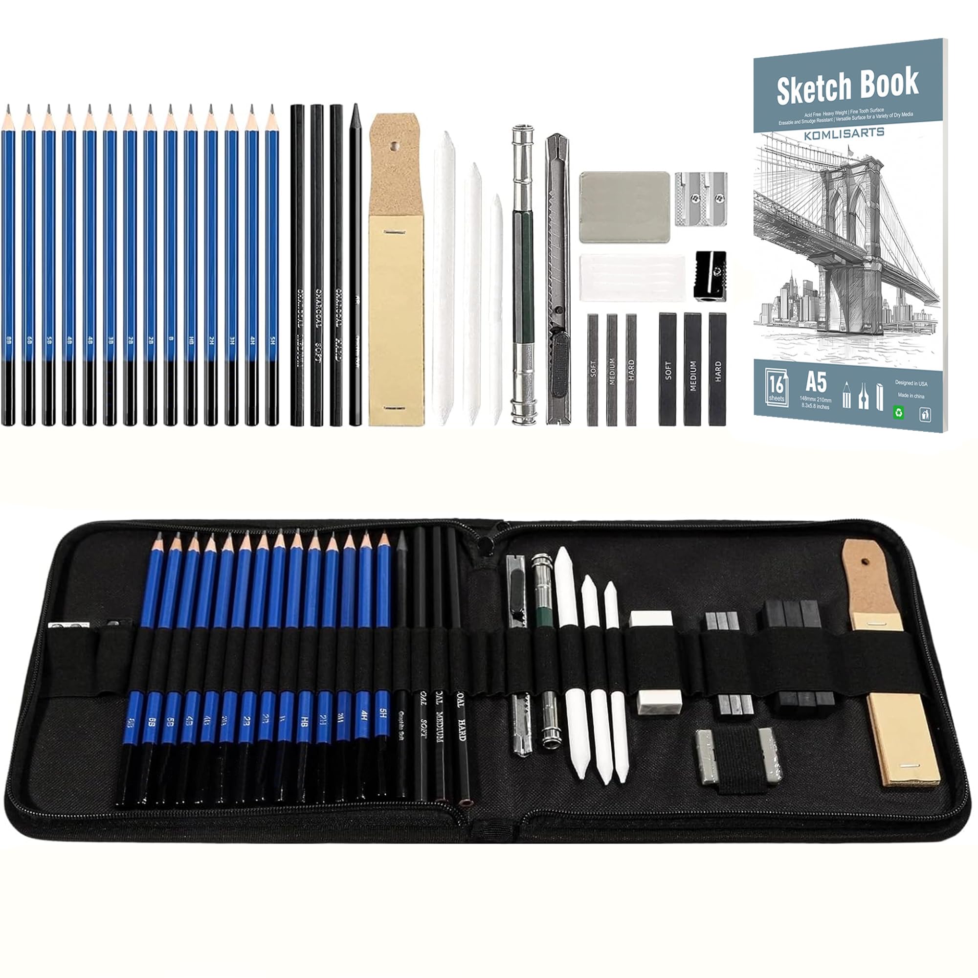KOMLISATS 35 Pcs Professional Drawing Set Sketch Pencil Set, Art Supplies Art Kit für Artist Beginners Kids Adults…