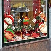 XIMISHOP 82PCS Christmas Snowflake Window Clings Stickers for Glass, Xmas Decals Christmas Decorations Indoor Holiday Snowflake Santa Claus Reindeer Decals for Party