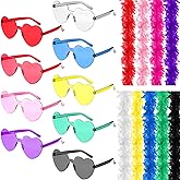 Yunsailing Feather Boas for Party 9 Pcs Colored Boas Bulk and 9 Pcs Heart Shaped Sunglasses Cosplay 90s Party Decoration 6ft Fluffy Feather Rimless Glasses Costume Women Wedding Bachelor Carnival