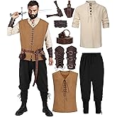 RAAIBB Renaissance Costume Men Adult Medieval Viking Costume Halloween Pirate Costumes Archer Cosplay Outfit Set