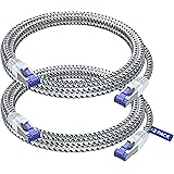 Maximm Ethernet Cable Cat 7, 6 ft, Super-Durable White, 2 Pack Braided Network LAN Internet Cable Cord, High Speed Cat6 Ether