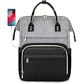 LOVEVOOK Laptop Backpack for Women Fashion Business Computer Backpacks Travel Bags Purse Doctor Nurse Work Backpack with USB Port, Fits 17-Inch Laptop Grey Black