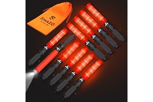 SIMAZO 10 Pack Traffic Wand, 16 Inch Traffic Control Wand with White LED on Top, Traffic Safety Signal Baton with 3 Flashing Modes for Parking Guides, Car Directing, Air Marshalling