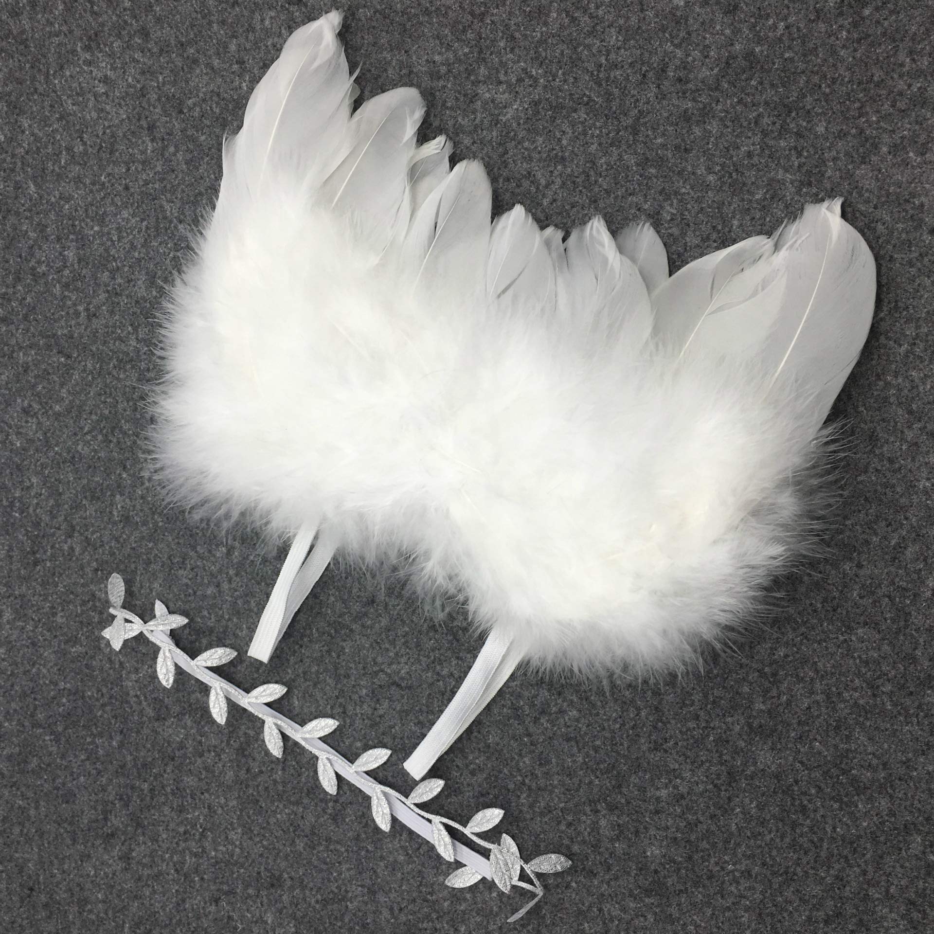 Newborn Photography Props, Baby Photo Shooting Costume Feather Angel Wings White with Silver Leaf Headband, Baby Children Photography Costume Newborn Photography Props, Costume Angel Wings