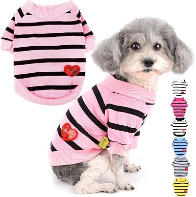 Zunea Small Dog Shirt Striped Love Heart Sequin Tee Soft Cotton S