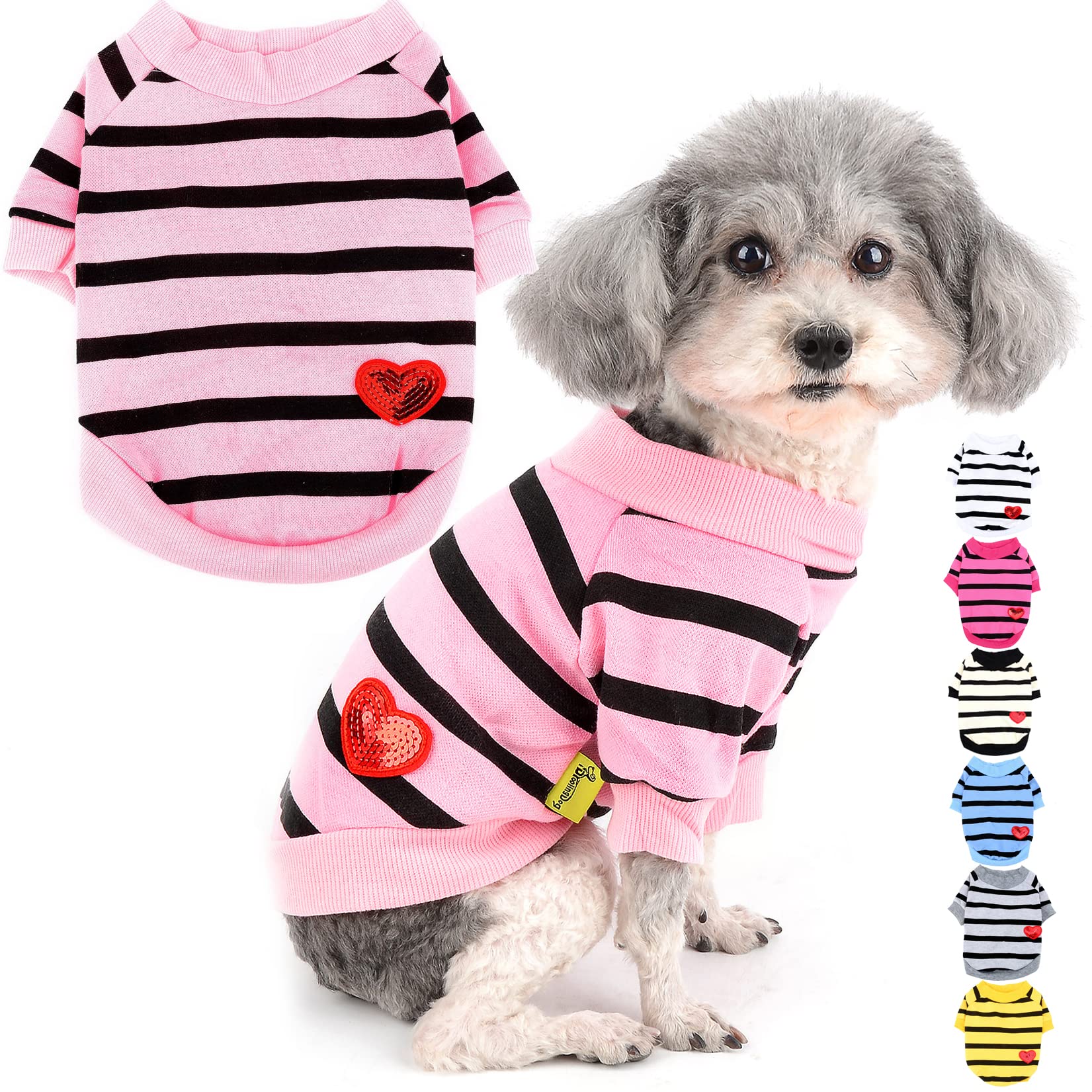 Zunea Dog Shirts for Small Dogs Summer Basic T-Shirt Striped Puppy Clothes Sequins Love Heart Sweatshirt Soft Cotton Short Sleeve Tee Shirt Pet Clothing Pullover Chihuahua Apparel Babypink XL
