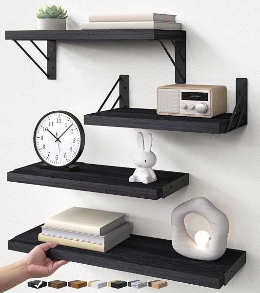 BAYKA Wall Mounted Floating Bathroom Shelves, Wood Wall Shelf for Bathroom Essentials & Decor, Space-Saving Display & Organiz