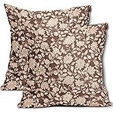 Brown Floral Pillowcase Set of 2 Brown and Cream Vintage Floral Throw Pillows Square 18x18 Inch Rustic Flowers Print Pillow Cushion Covers Farmhouse Decor for Home Living Room Bed Couch Sofa Outdoor