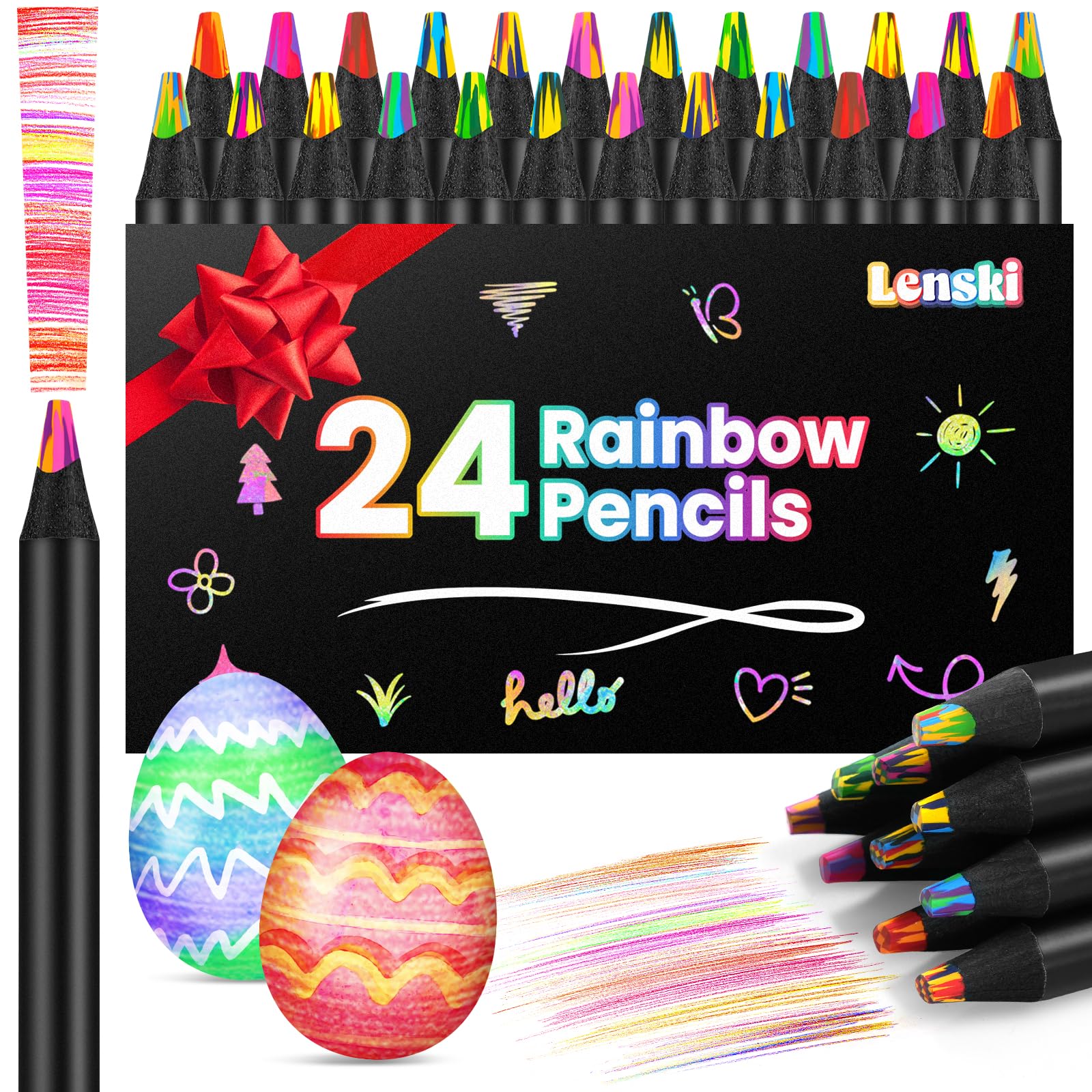 Lenski Easter Gifts for Kids, Easter Basket Fillers for Kids, 24 Colouring Pencils, Colouring Pens for Children, Rainbow Pencils, Party Bag Fillers, Art Supplies for Adults, Arts and Crafts for Kid