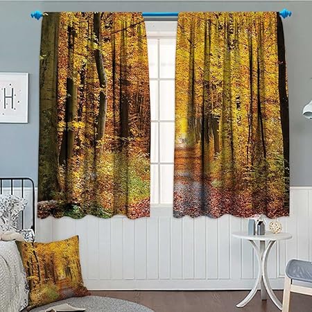 Anniutwo Forest Blackout Window Curtain Seasonal Foliage Leaves