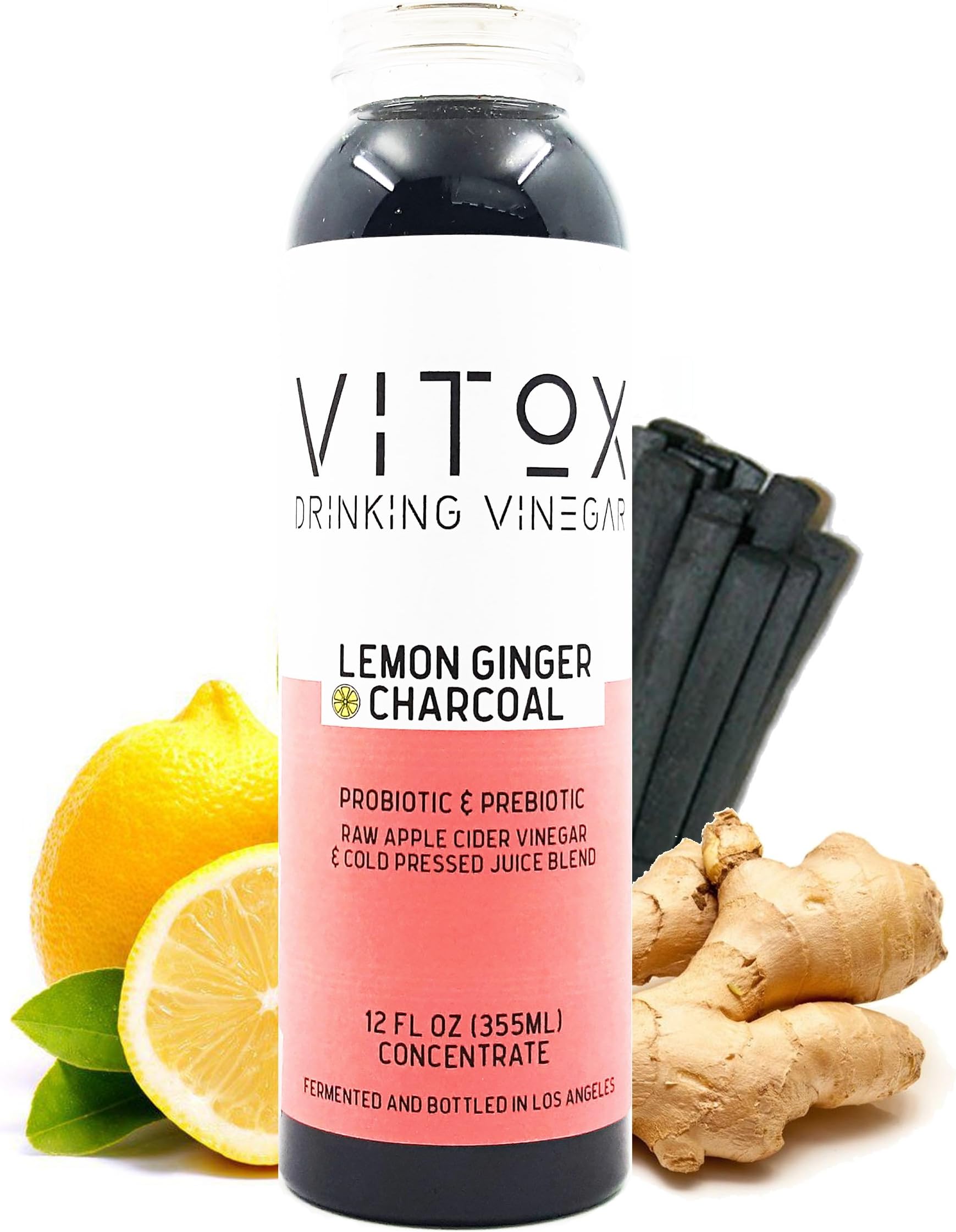 Vitox Drinking Vinegar Concentrate : The Ultimate Cleanse Charcoal 12 oz with mother of vinegar, low blood sugar, low blood pressure, non-GMO, gluten-free, vegan friendly