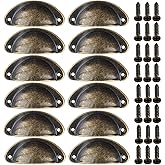 Mokife Cabinet Cup Pulls Bronze, 3 inch (82mm) Antique Kitchen Cabinet Handles, 12 Pack Furniture Door Hardware Knobs with Sc