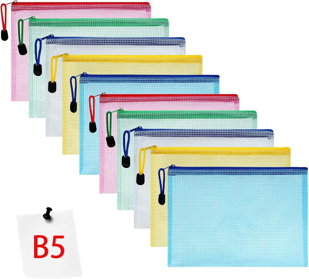 Vicloon 10Pcs B5 Zip Lock Mesh Document Wallets Multicolor