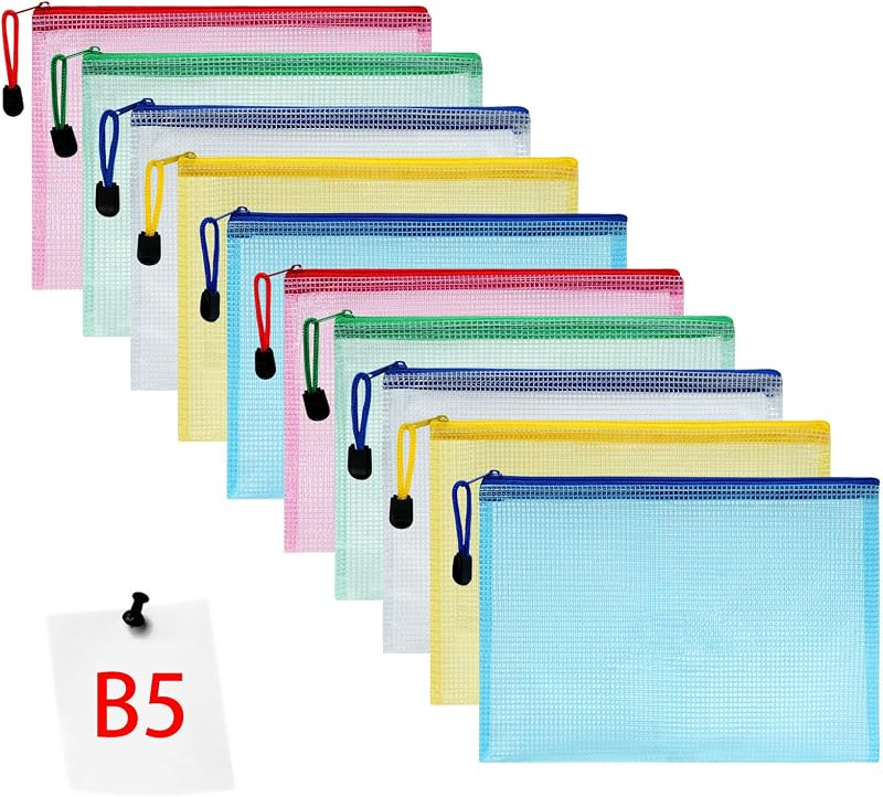 Vicloon 10Pcs B5 Zip Lock Mesh Document Wallets Multicolor