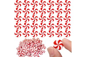LIKETURE 100Pcs Fake Christmas Candy Faux Clay Candies Red White Candy Christmas Tree Decoration Mini Plastic Fake Candies Peppermint Ornament for Tree Hanging DIY Crafts (Red)